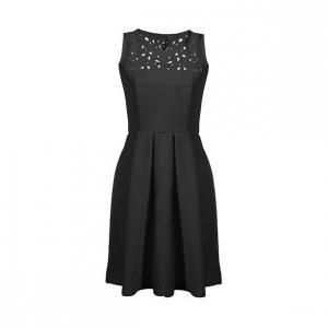 * * Hollow Out Round Neck Black Skater Dress