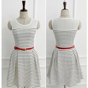 * Ship* White Striped Skater Dress - Sv000657