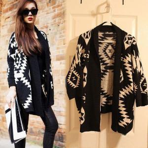 * Ship* Oversized Aztec Geometry Print Knitted..