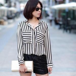 * Ship* Striped Loose Fit Long Blouse - 11110