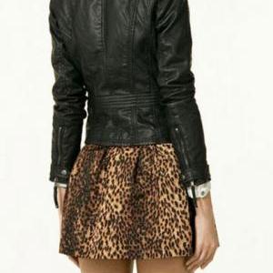* Ship* Leopard Print Pleated Skater Skirt -..