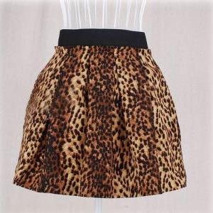* Ship* Leopard Print Pleated Skater Skirt -..