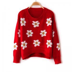 * Ship* Daisy Pattern Woolen Sweater - Red -..