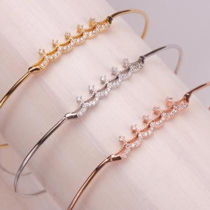 Tiara Cuff Bracelet Bangle Crown Rose Gold Silver..