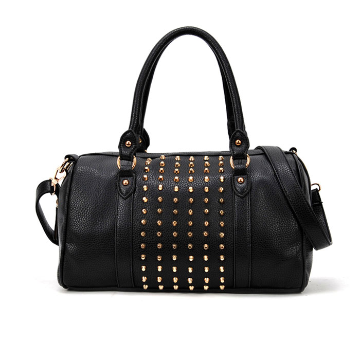 Black Studded Shoulder Bag Handbag Stud Punk Pu Leather Tote Rivet (color Black)