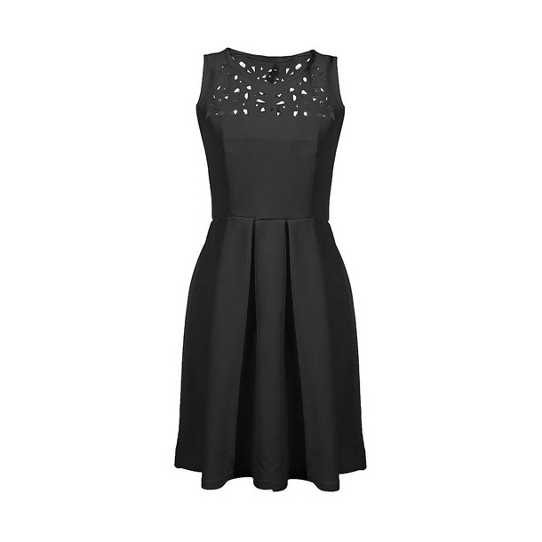 * * Hollow Out Round Neck Black Skater Dress