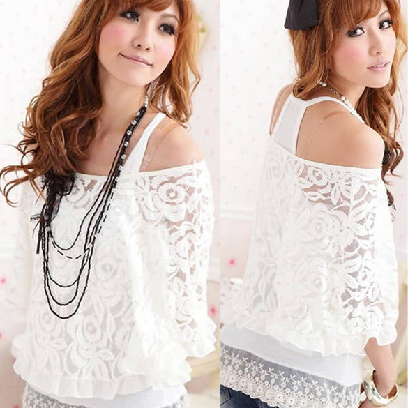 * Ship* White Lace Long Sleeves Top Boho Hippie Chic - Sv002432