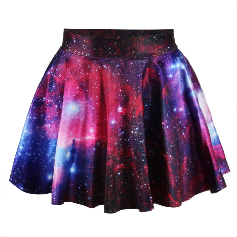* Ship* Pink Galaxy Print Pleated Mini Skater Skirt - 1850121160