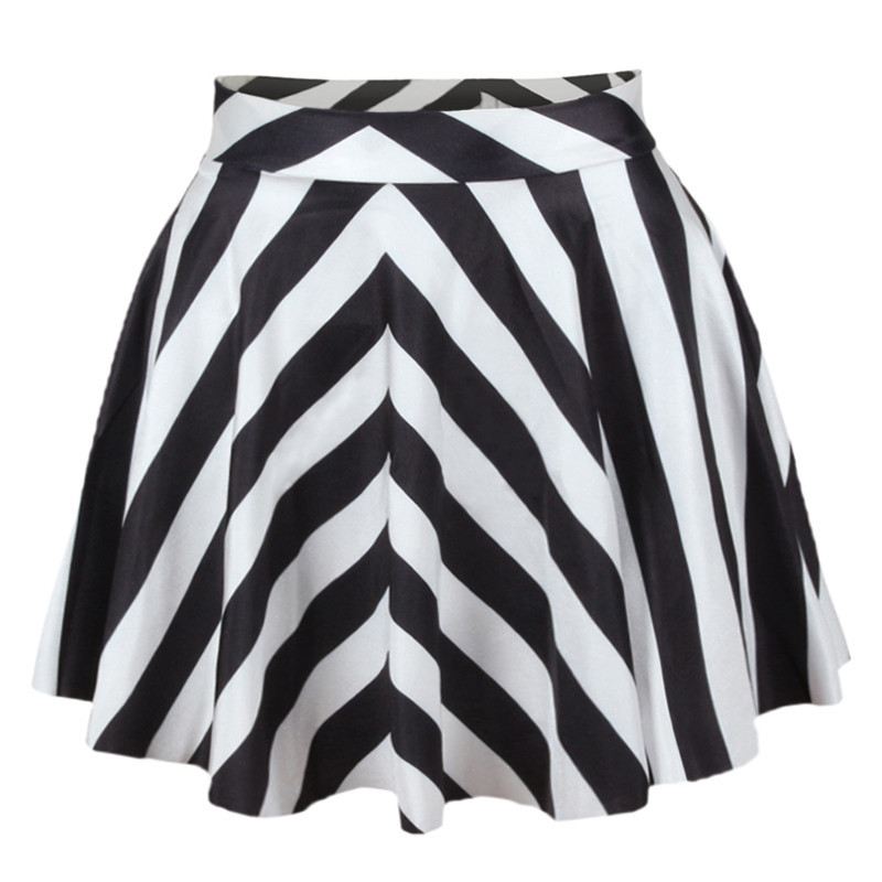* Ship* Stripes Print Pleated Mini Skater Skirt - 1947573418