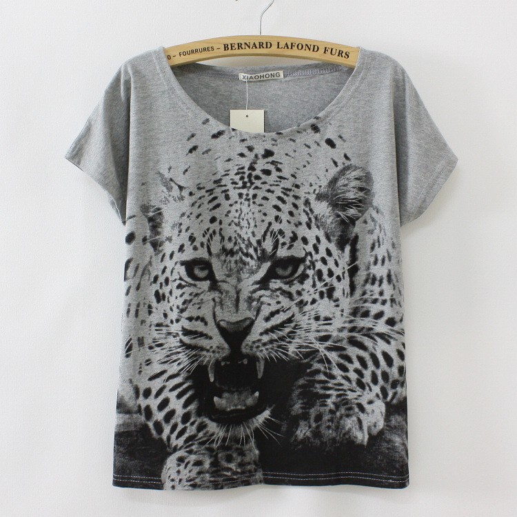 * Ship* Tiger Print Harajuku T-shirt Top - Grey - 1805382877