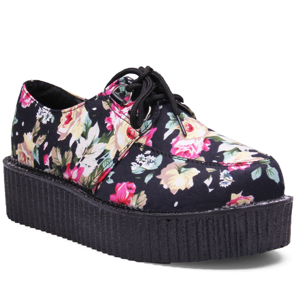 * Ship* Floral Pattern Harajuku Platform Creeper Shoes - Sku116338