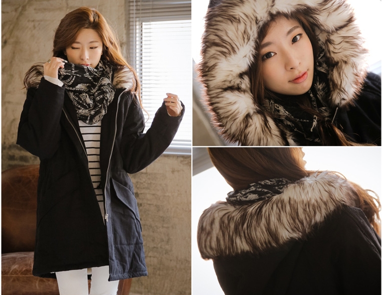 Made In Korea Black Long Parka Coat - Safari - Faux Fur Lining Hood - Hooded Hoodie - Loose Fit Oversized - Korean Fashion Style