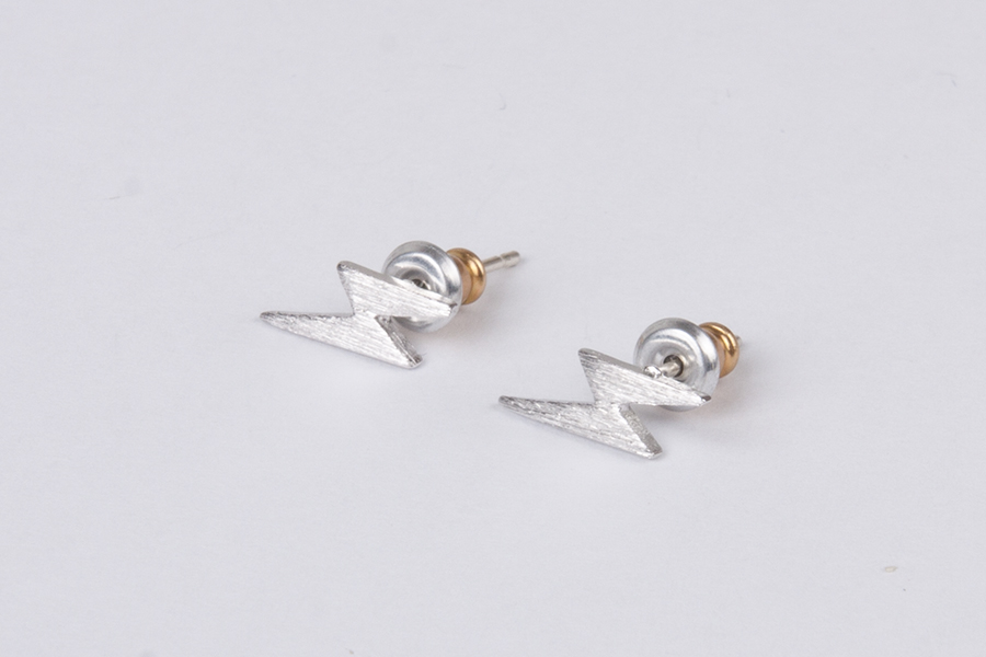Textured Mini Lightning Bolt Thunder Bolt Thunderbolt Earrings Sliver Post Plated Gold Silver Stud Earrings Pair Women Earrings Cute