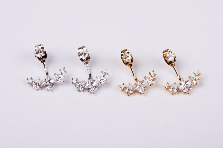 Gold / Silver Crystal Ear Jackets Earrings Ear Jacket Double Sided