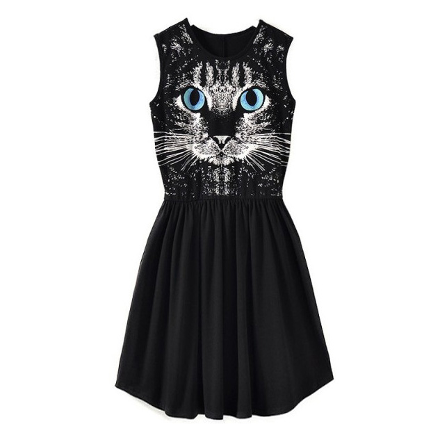 * Shipping* Cute Cat Print Sleeveless Skater Dress on Luulla
