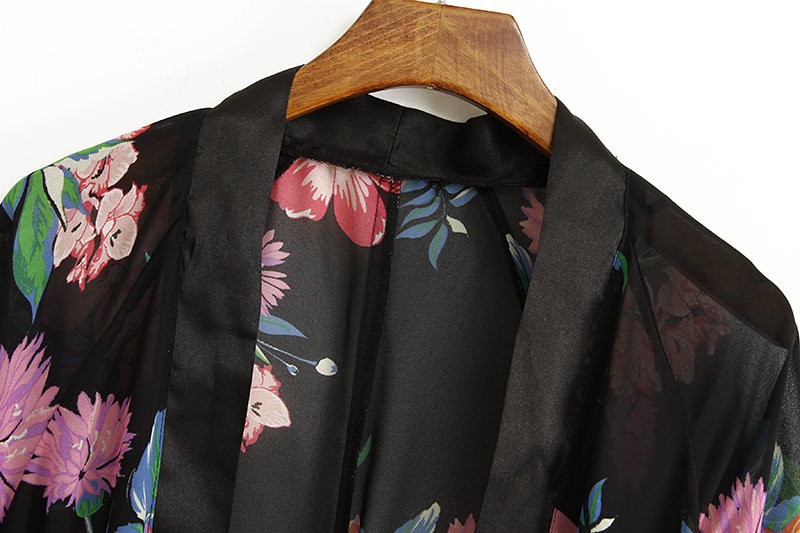 * Ship* Floral Print Tassel Chiffon Kimono 1859056860 on Luulla
