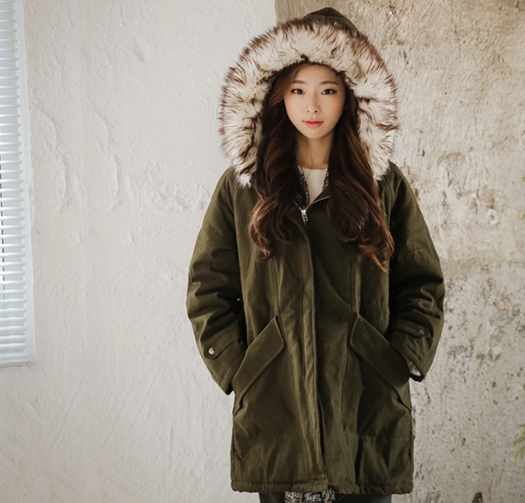 Made In Korea Khaki Long Parka Coat - Safari - Faux Fur Lining Hood ...