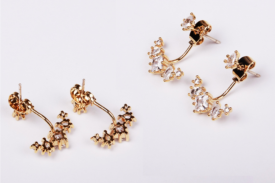 Gold / Silver Crystal Ear Jackets Earrings Ear Jacket Double Sided