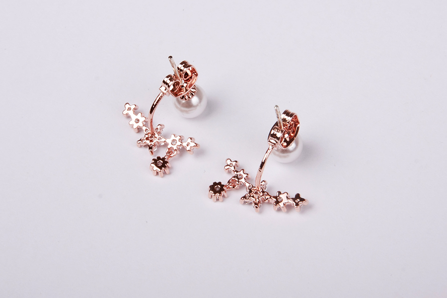 Rose Gold Pearl Flower Ear Jackets Earrings Ear Jacket Double Sided