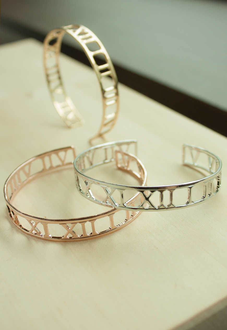 Roman Numerals Cuff Bracelet Bangle Rose Gold Silver Gold on Luulla